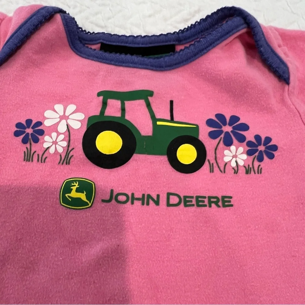 John Deere Baby Girl Outfit 6/9 Months Pink Purple Floral Tractor Skirt Pants